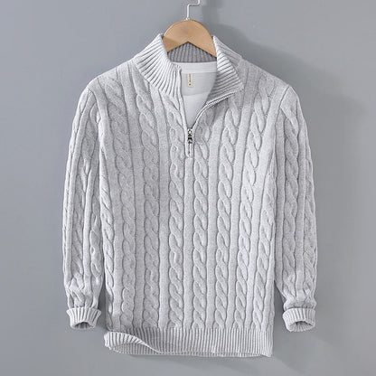 Buddha Stones Winter Textured High Neck Zipper Design Men's Long Sleeve Cotton Sweater