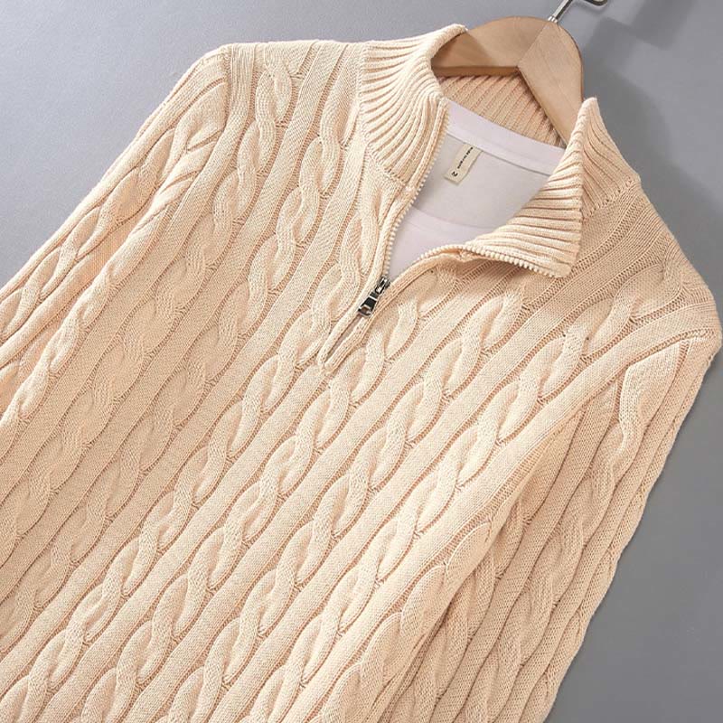 Buddha Stones Winter Textured High Neck Zipper Design Men's Long Sleeve Cotton Sweater