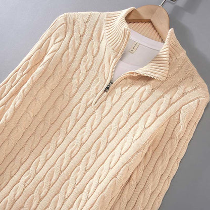 Buddha Stones Winter Textured High Neck Zipper Design Men's Long Sleeve Cotton Sweater
