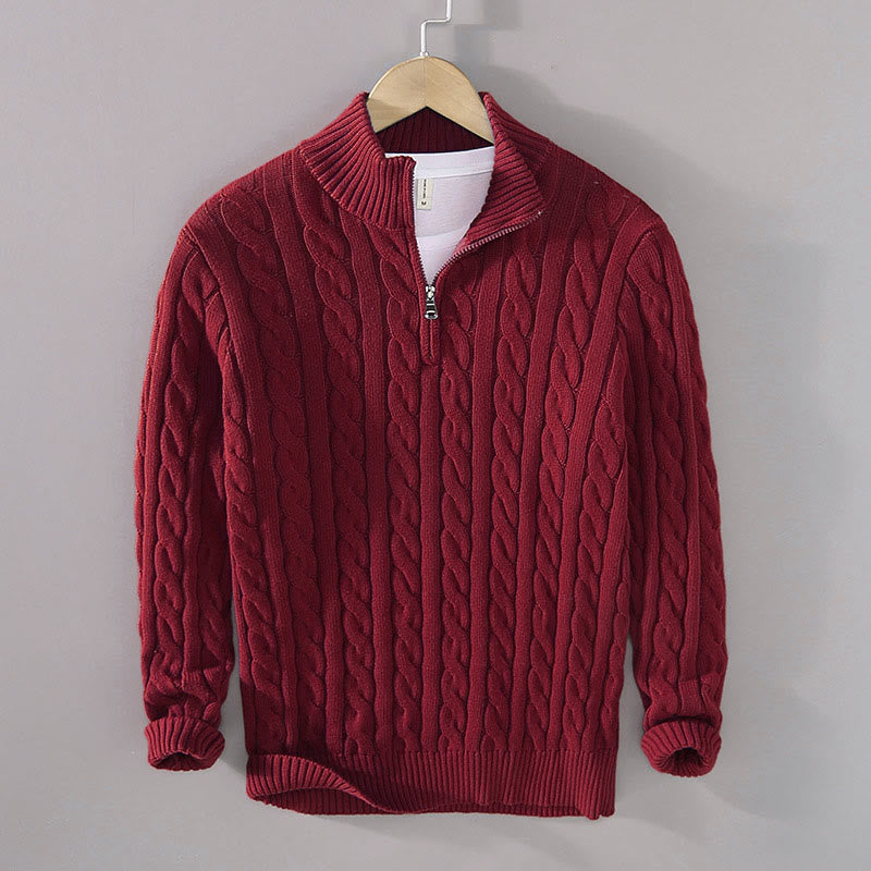 Buddha Stones Winter Textured High Neck Zipper Design Men's Long Sleeve Cotton Sweater