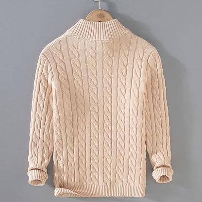 Buddha Stones Winter Textured High Neck Zipper Design Men's Long Sleeve Cotton Sweater