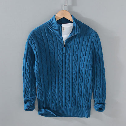 Buddha Stones Winter Textured High Neck Zipper Design Men's Long Sleeve Cotton Sweater