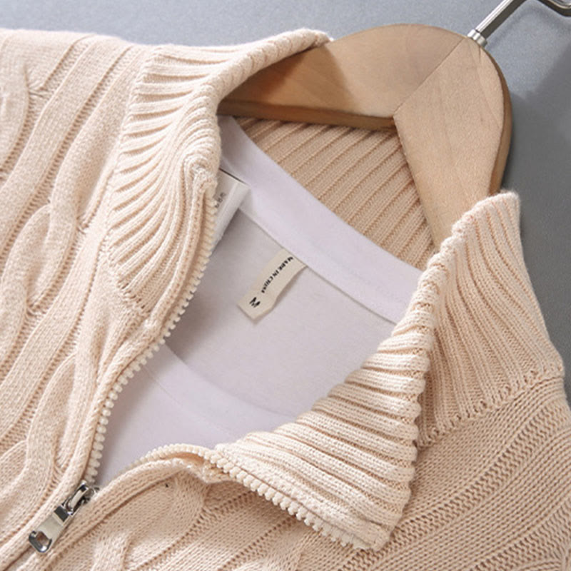 Buddha Stones Winter Textured High Neck Zipper Design Men's Long Sleeve Cotton Sweater