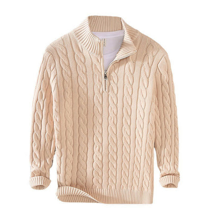 Buddha Stones Winter Textured High Neck Zipper Design Men's Long Sleeve Cotton Sweater
