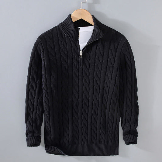 Buddha Stones Winter Textured High Neck Zipper Design Men's Long Sleeve Cotton Sweater