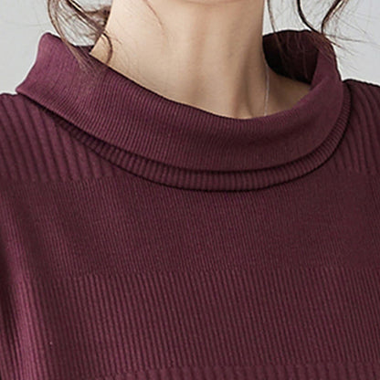 Buddha Stones Winter Irregular Hem Design Mock Neck Cotton Long Sleeve Midi Dress With Pockets