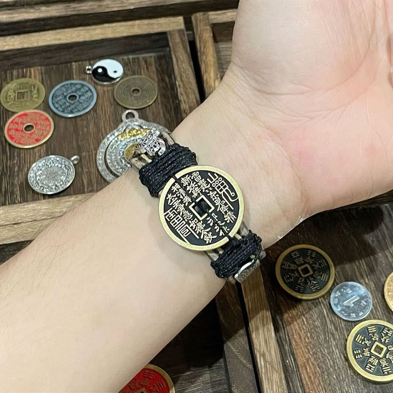 Buddha Stones Pixiu Mountain Ghosts Spend Money Luck Leather Watch Band Bracelet
