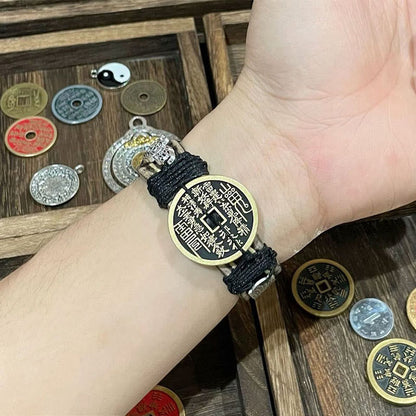 Buddha Stones Pixiu Mountain Ghosts Spend Money Luck Leather Watch Band Bracelet