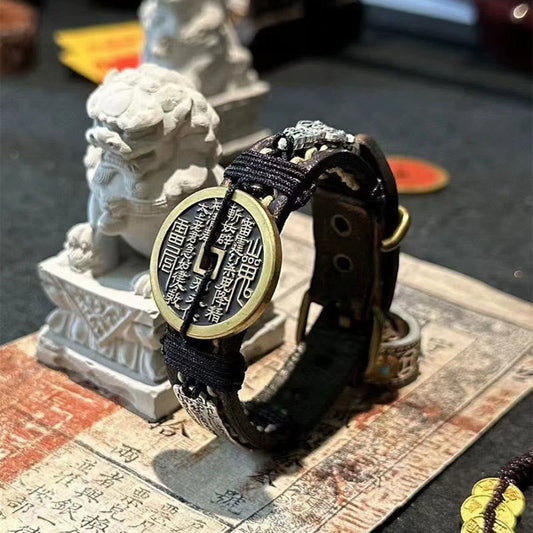 Buddha Stones Pixiu Mountain Ghosts Spend Money Luck Leather Watch Band Bracelet