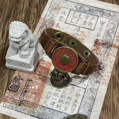 Buddha Stones Cinnabar Mountain Ghosts Spend Money Blessing Leather Watch Band Bracelet