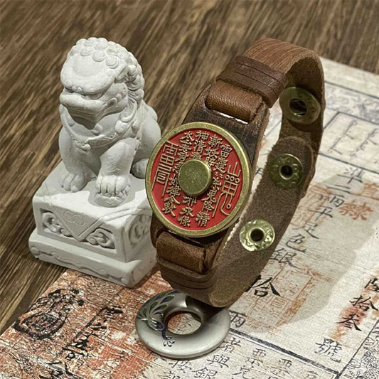 Buddha Stones Cinnabar Mountain Ghosts Spend Money Blessing Leather Watch Band Bracelet