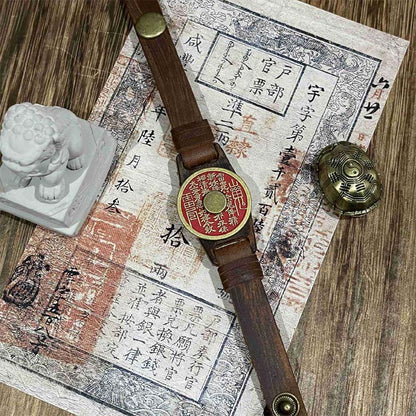 Buddha Stones Cinnabar Mountain Ghosts Spend Money Blessing Leather Watch Band Bracelet