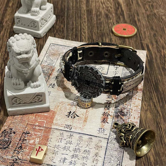 Buddha Stones Dragon Pixiu Mountain Ghosts Spend Money Luck Leather Watch Band Bracelet