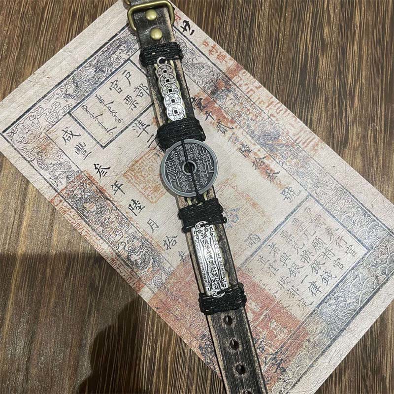 Buddha Stones Five-emperor Coins Mountain Ghosts Spend Money Luck Leather Watch Band Bracelet