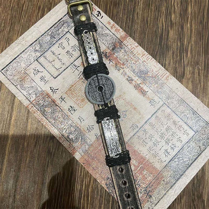 Buddha Stones Five-emperor Coins Mountain Ghosts Spend Money Luck Leather Watch Band Bracelet