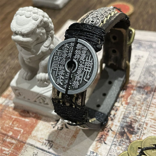 Buddha Stones Five-emperor Coins Mountain Ghosts Spend Money Luck Leather Watch Band Bracelet
