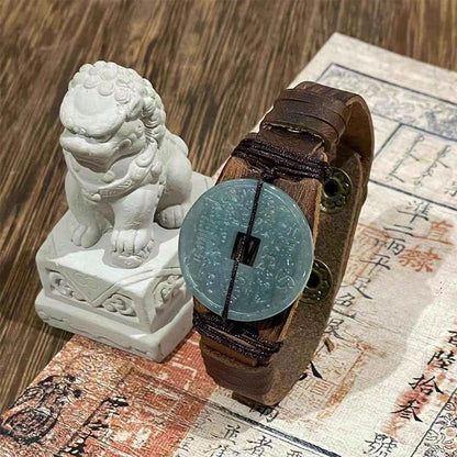 Buddha Stones Jade Mountain Ghosts Spend Money Prosperity Leather Watch Band Bracelet