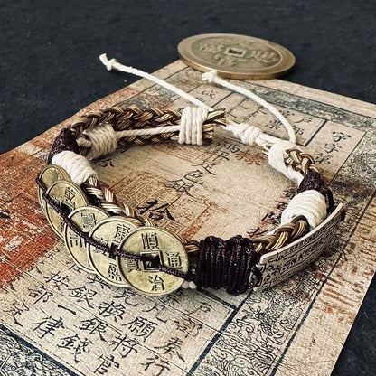 Buddha Stones Five-emperor Coins Amulet Protection Rope Bracelet