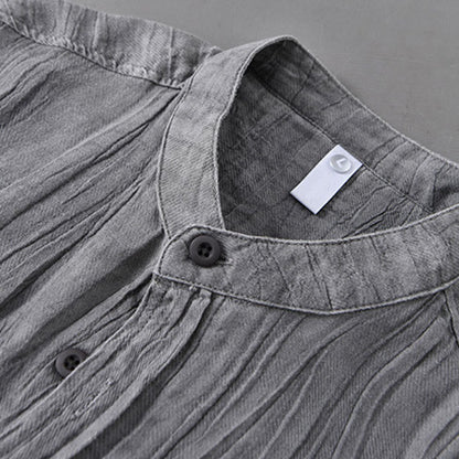Buddha Stones Solid Long Sleeve Creases Design Buttons Down Ramie Linen Men's Shirts