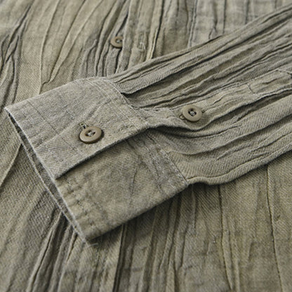 Buddha Stones Solid Long Sleeve Creases Design Buttons Down Ramie Linen Men's Shirts