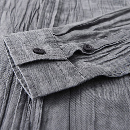 Buddha Stones Solid Long Sleeve Creases Design Buttons Down Ramie Linen Men's Shirts