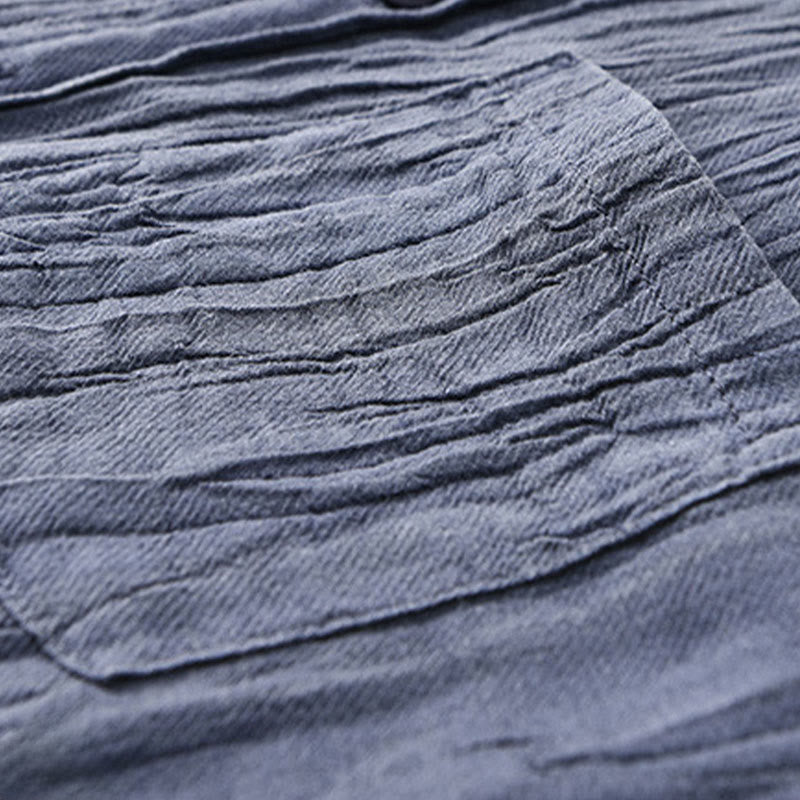 Buddha Stones Solid Long Sleeve Creases Design Buttons Down Ramie Linen Men's Shirts