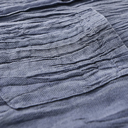 Buddha Stones Solid Long Sleeve Creases Design Buttons Down Ramie Linen Men's Shirts