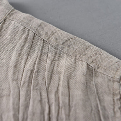 Buddha Stones Solid Long Sleeve Creases Design Buttons Down Ramie Linen Men's Shirts