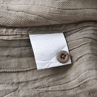 Buddha Stones Solid Long Sleeve Creases Design Buttons Down Ramie Linen Men's Shirts
