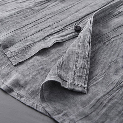 Buddha Stones Solid Long Sleeve Creases Design Buttons Down Ramie Linen Men's Shirts
