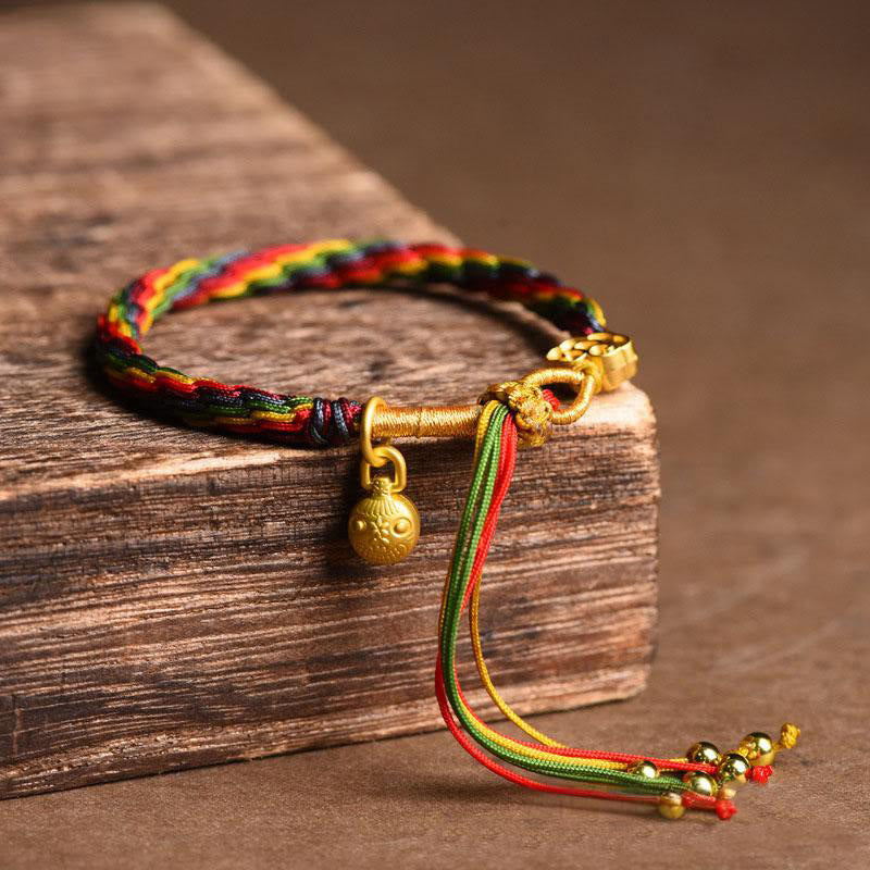 FREE Today: Luck Faith Tibet Gold Swallowing Beast Family Luck Knot Braid Colorful String Bracelet