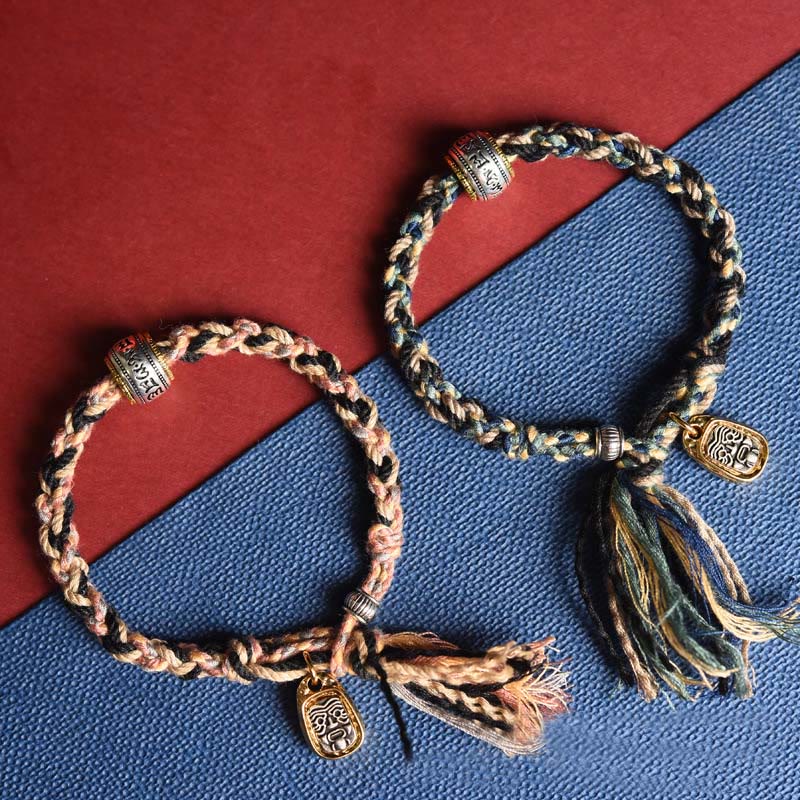 Buddha Stones Tibet Om Mani Padme Hum Carved Zakiram Focus Rope Bracelet