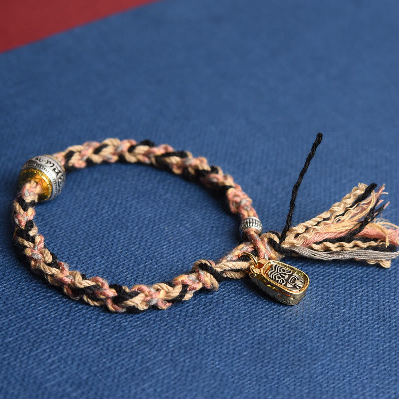Buddha Stones Tibet Om Mani Padme Hum Carved Zakiram Focus Rope Bracelet