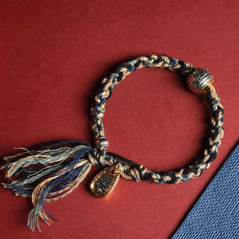 Buddha Stones Tibet Om Mani Padme Hum Carved Zakiram Focus Rope Bracelet