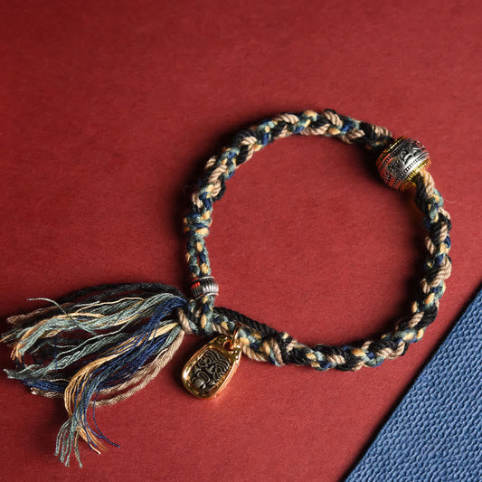 Buddha Stones Tibet Om Mani Padme Hum Carved Zakiram Focus Rope Bracelet