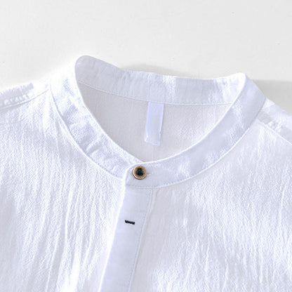 Buddha Stones Spring Fall Solid Long Sleeve Half Button Cotton Men's Shirts