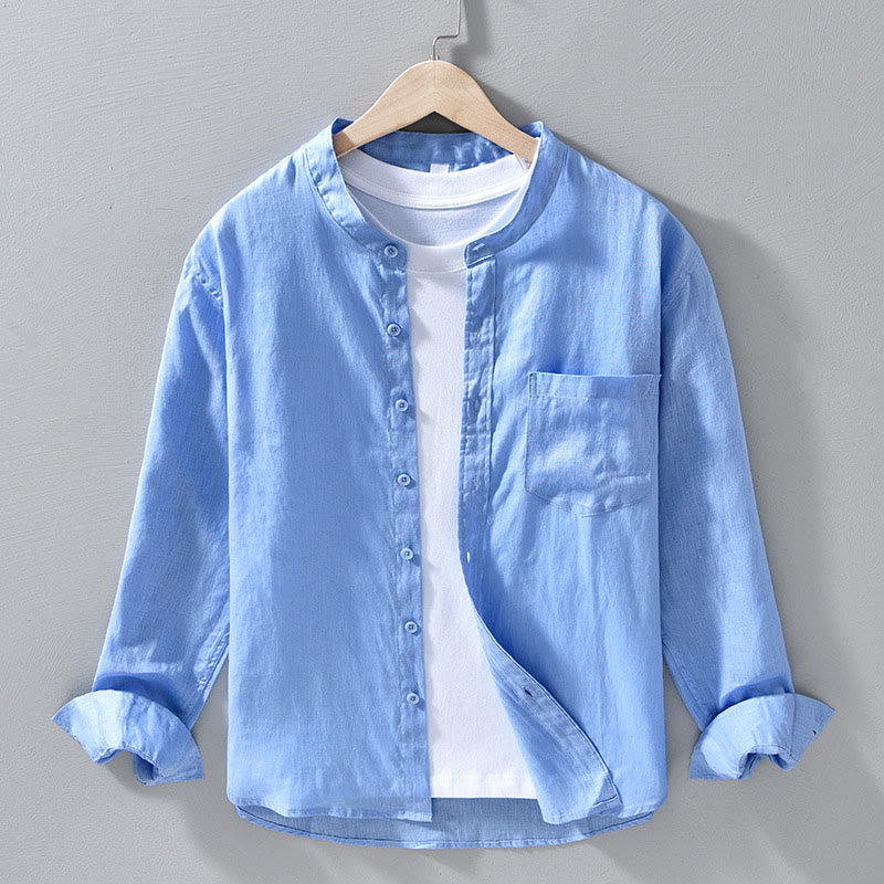 Buddha Stones Simple Fall Long Sleeve Buttons Design Linen Men's Shirts
