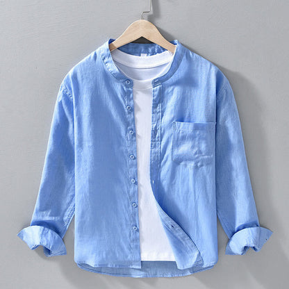 Buddha Stones Simple Fall Long Sleeve Buttons Design Linen Men's Shirts