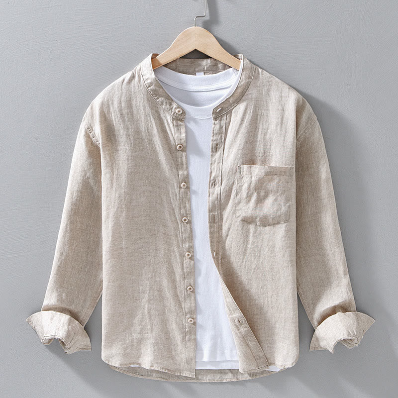 Buddha Stones Simple Fall Long Sleeve Buttons Design Linen Men's Shirts