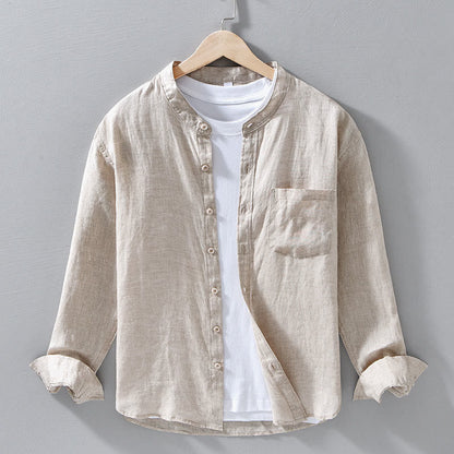 Buddha Stones Simple Fall Long Sleeve Buttons Design Linen Men's Shirts