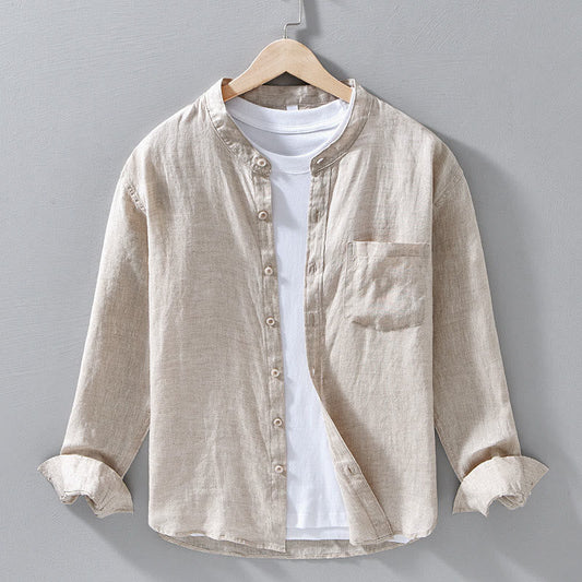 Buddha Stones Simple Fall Long Sleeve Buttons Design Linen Men's Shirts