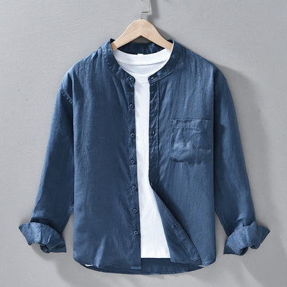 Buddha Stones Simple Fall Long Sleeve Buttons Design Linen Men's Shirts