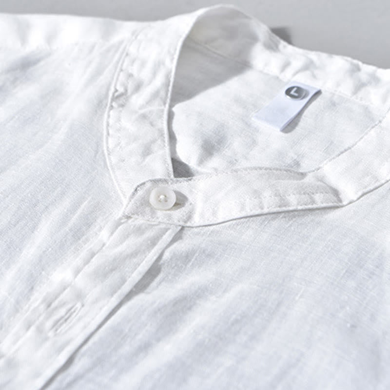 Buddha Stones Simple Fall Long Sleeve Buttons Design Linen Men's Shirts
