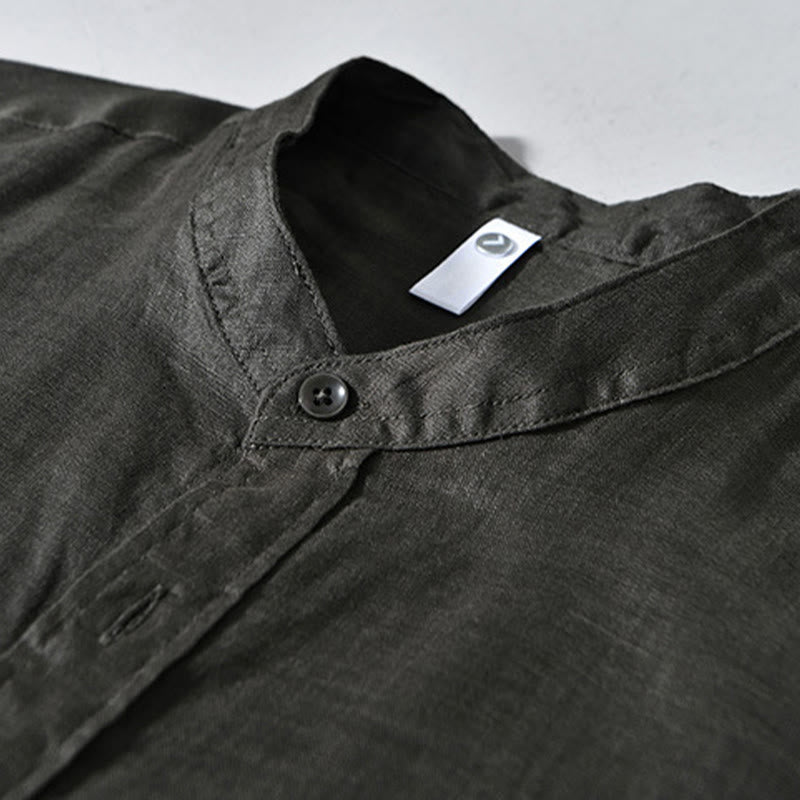 Buddha Stones Simple Fall Long Sleeve Buttons Design Linen Men's Shirts