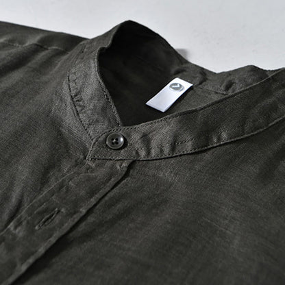 Buddha Stones Simple Fall Long Sleeve Buttons Design Linen Men's Shirts