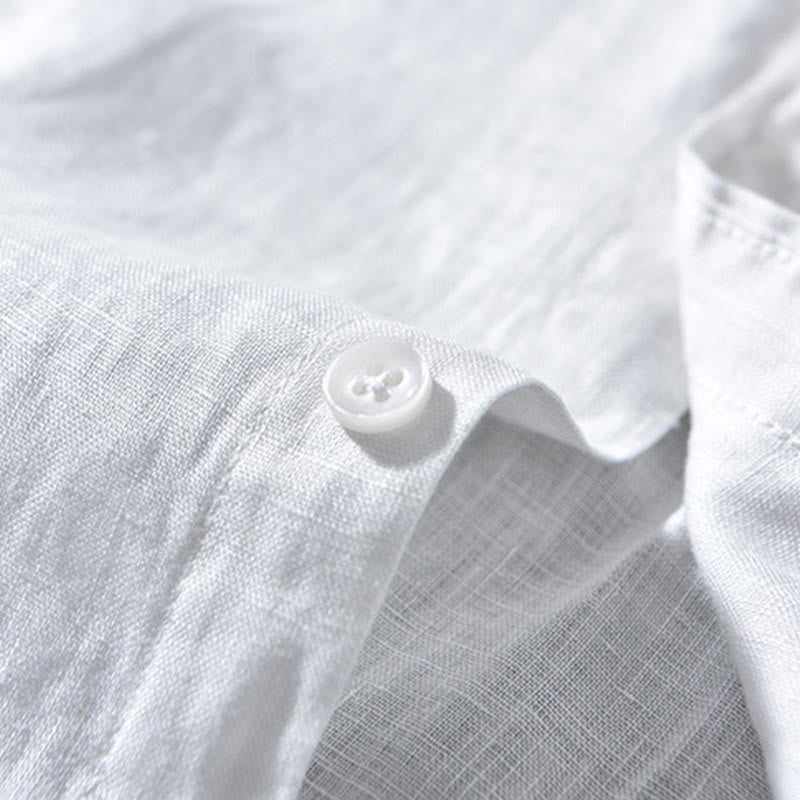 Buddha Stones Simple Fall Long Sleeve Buttons Design Linen Men's Shirts