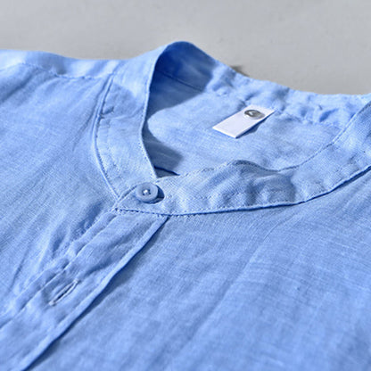 Buddha Stones Simple Fall Long Sleeve Buttons Design Linen Men's Shirts