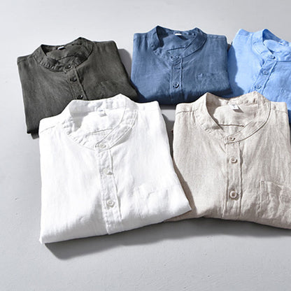 Buddha Stones Simple Fall Long Sleeve Buttons Design Linen Men's Shirts