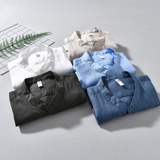 Buddha Stones Simple Fall Long Sleeve Buttons Design Linen Men's Shirts