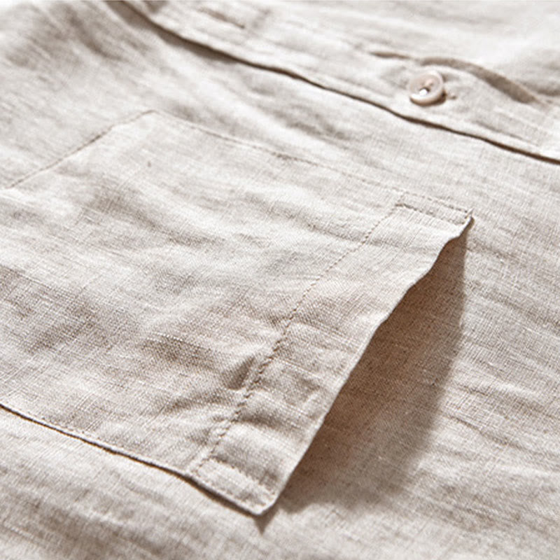 Buddha Stones Simple Fall Long Sleeve Buttons Design Linen Men's Shirts